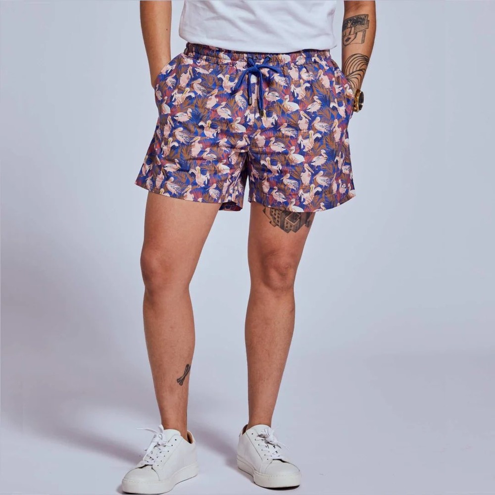 Kirrin Finch‎ Androgynous Cabana Short Blue Pelican Tropical Print 3XL